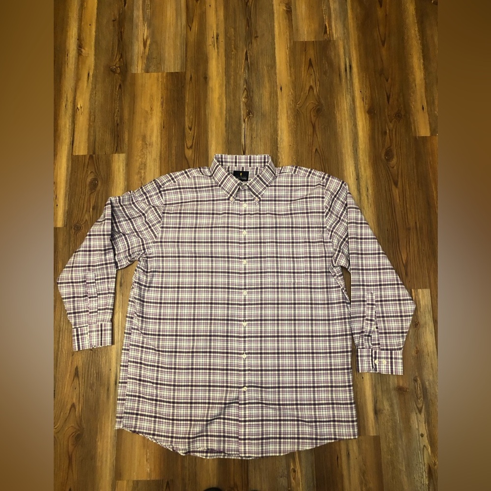 Stafford Men’s Button-Down Plaid Shirt in White and Purple